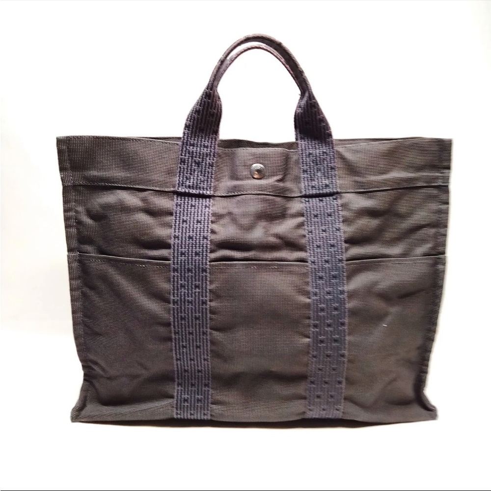 Auth Hermes Grey Tote Bag Ale Line MM Nylon Briefcase Handbag